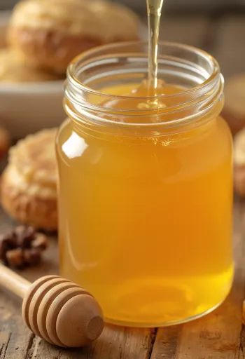 Агаве сируп у малој флашици, поред ње варјача, чиста позадина