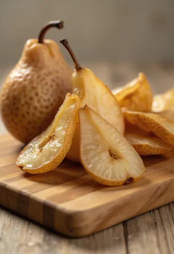 Кришке сушене крушке у чинији, са свежом крушком, орасима и циметом