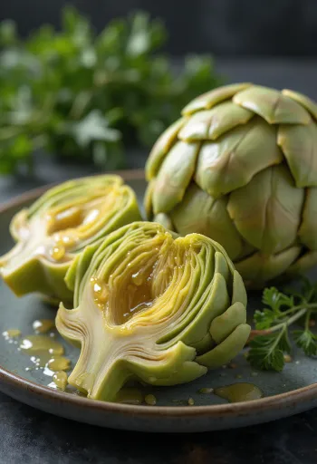 Срца артичоке, фино очишћена, испред рустичне дрвене позадине