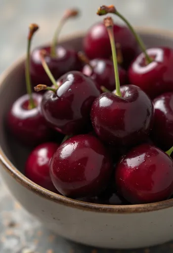 Свежа вишња пресечена на пола и цела, са џемом од вишања на дрвеном столу