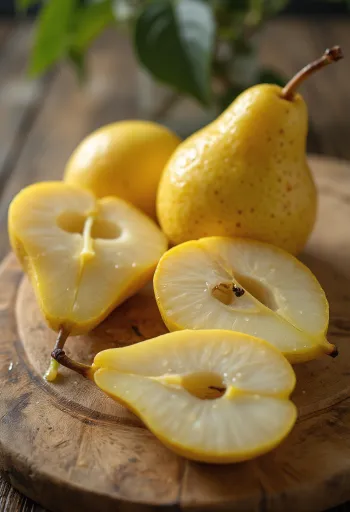 Свежа крушка Виљамовка и кришке на дасци за сечење