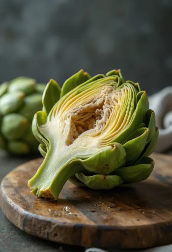 Свежа артичока, детаљан приказ унутрашњег срца потребног за припрему и листова