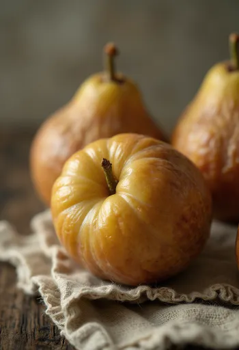 Исечена и цела мушмула смеђе коре, са желатинастом унутрашњошћу и семенкама на дрвеној површини