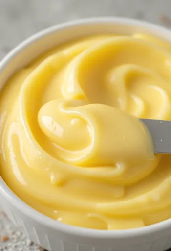 Биљни маргарин у стакленој чинији и на ножу за мазање на дрвеној површини, у кухињском окружењу