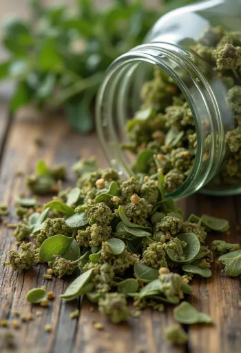 Сушени листићи оригана и млевени оригано зачин на дрвеној површини