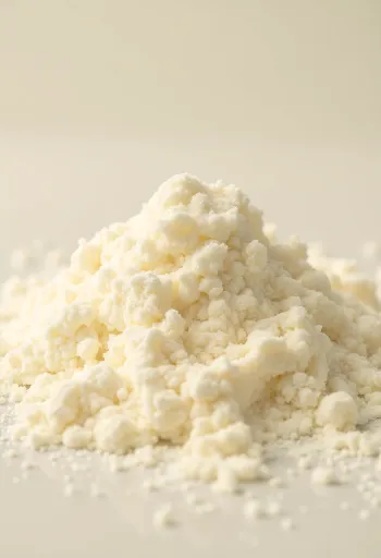 Млеко у праху у рустичној чинији са дрвеном кашиком и просутим прахом на дрвеној површини