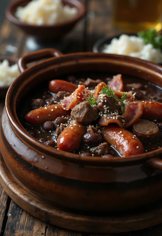Feijoada са усољеном говедином сервирана са свежим першуном и прилогом од пиринча