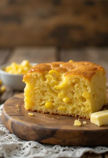 Cornbread са кукурузом исечен, златно-смеђе боје и меке текстуре