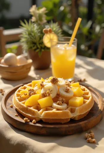 Вафли са тропским воћем са свежим воћем и медом