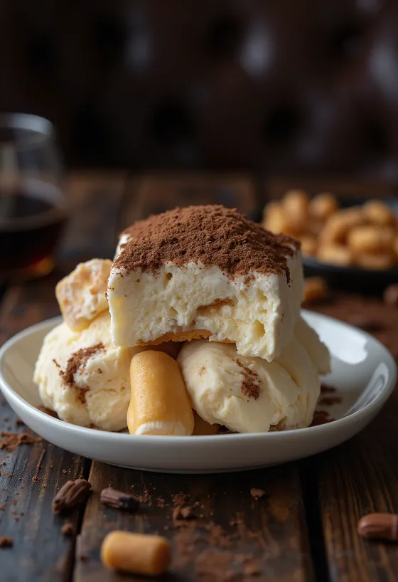 Тирамису сладолед сервиран у чинији