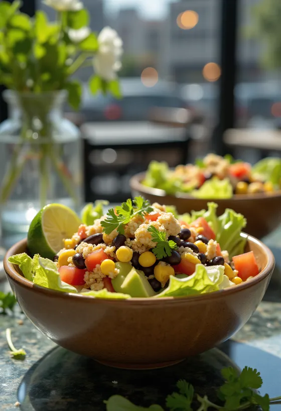 Веган тако салата са тортиља чипсом и поврћем