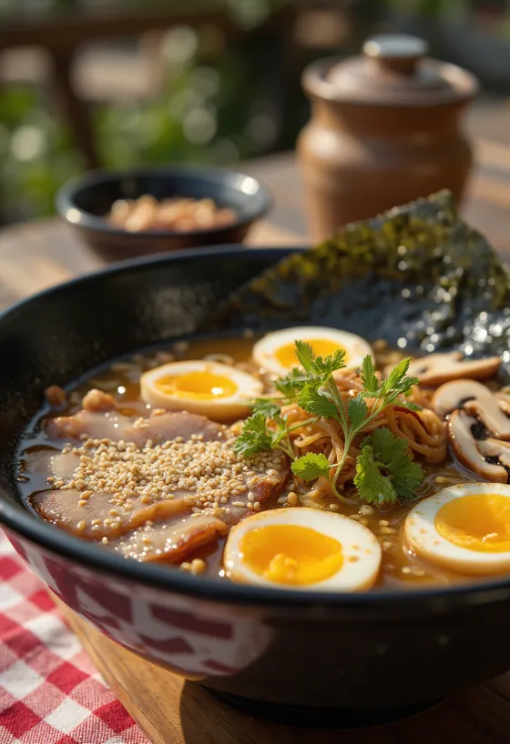 Kagoshima ramen са свињским и пилећим бујоном сервиран са chashu месом и јајетом