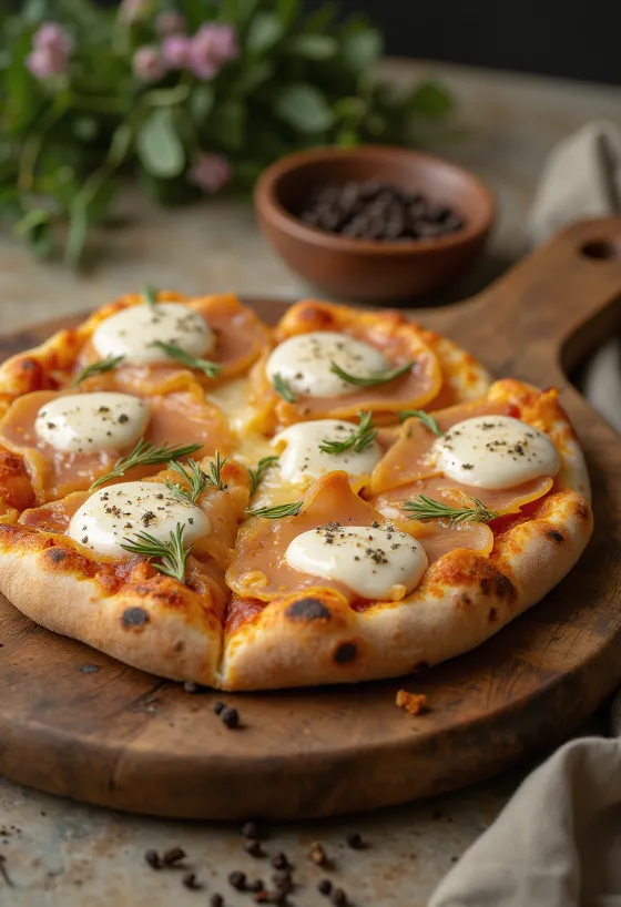 Танке кришке ларда које се топе на врућој пици са рузмарином