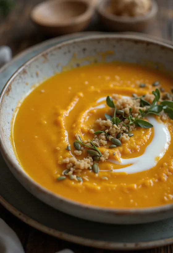 Крем чорба од батата са ђумбиром сервирана