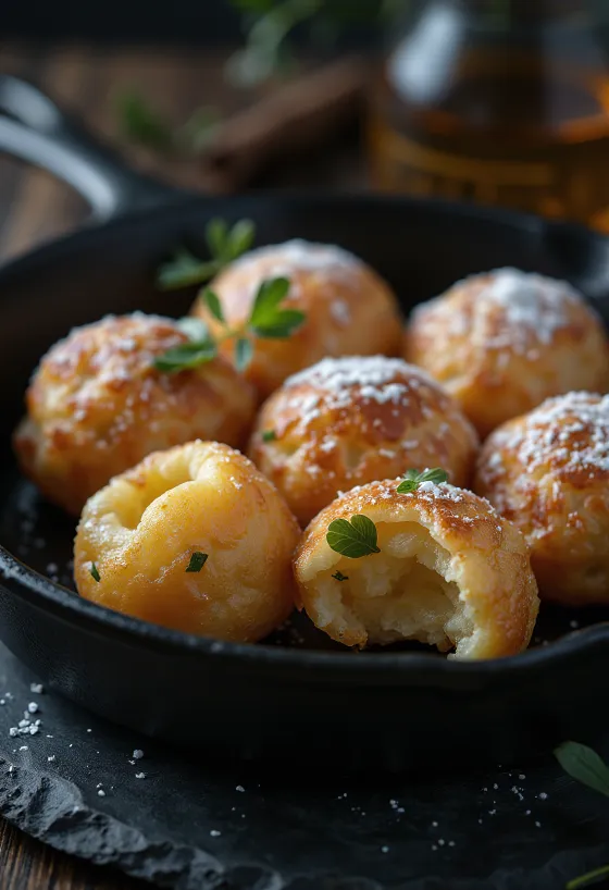 Безглутенски Æbleskiver, златно-смеђи, са меком унутрашњошћу и хрскавом спољашњошћу