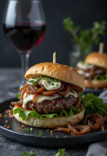 Бургер са црвеним вином сервиран