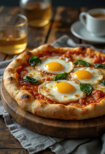 Pizza alla Bismark сервирана са свежим јајетом и спанаћем