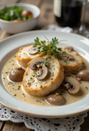 Свињски медаљони у сосу од печурака сервирани