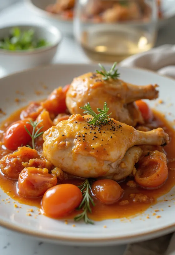 Каћатора са белим вином, пилећи батаци са богатим парадајз сосом