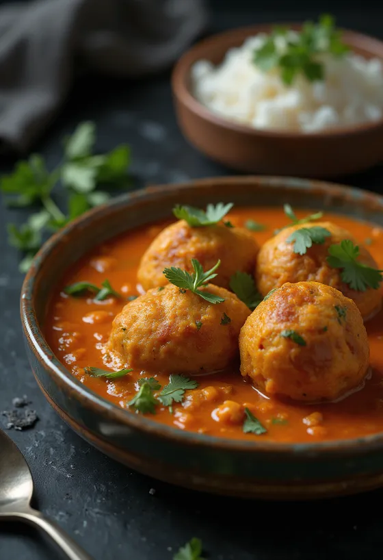 Лауки Кофта Кари, послужен са ћуфтама од тикве и свежим коријандером