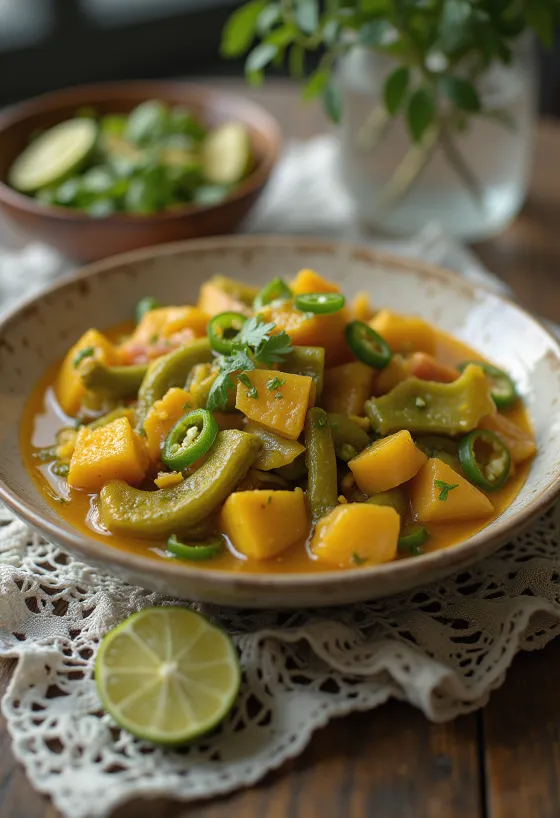 Тинда са љутом паприком, зачињено јело са свежим коријандером