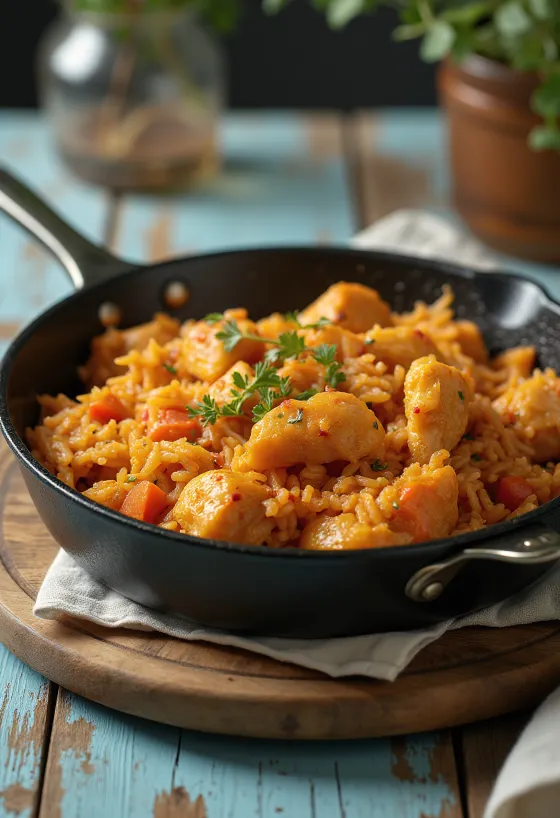 Пилетина са пиринчем сервирана са свежим першуном