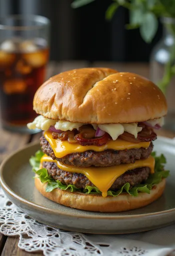 Богат дупли чизбургер са два слоја меса и сира