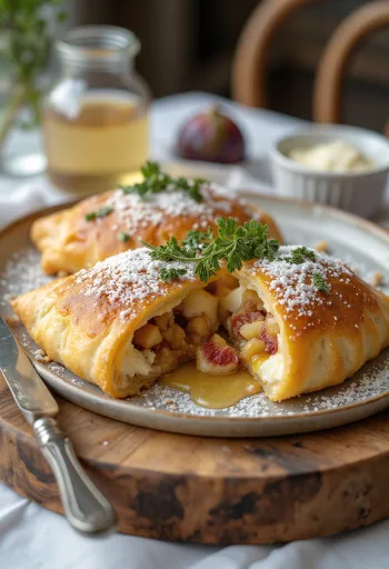 Калцоне са козјим сиром и медом сервиран