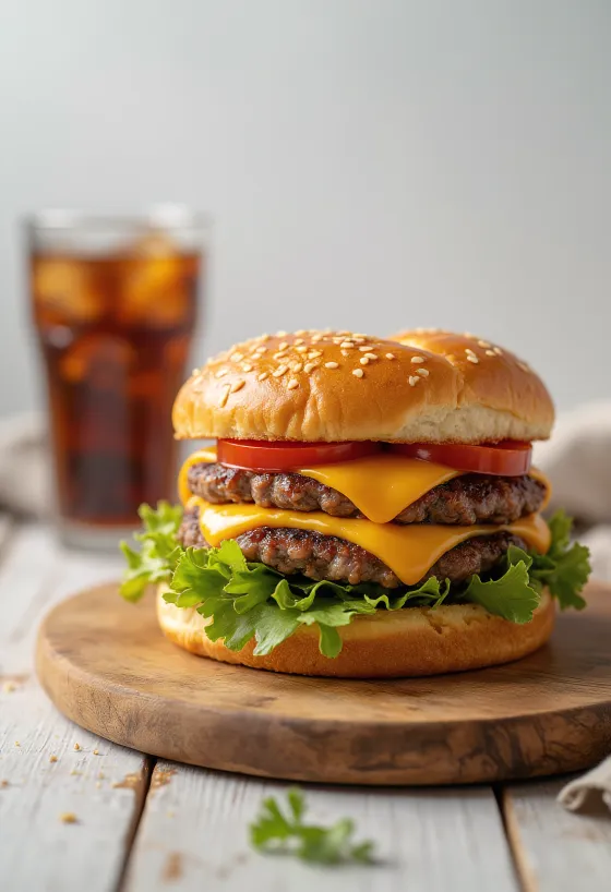 Хамбургер са дуплом пљескавицом сервиран