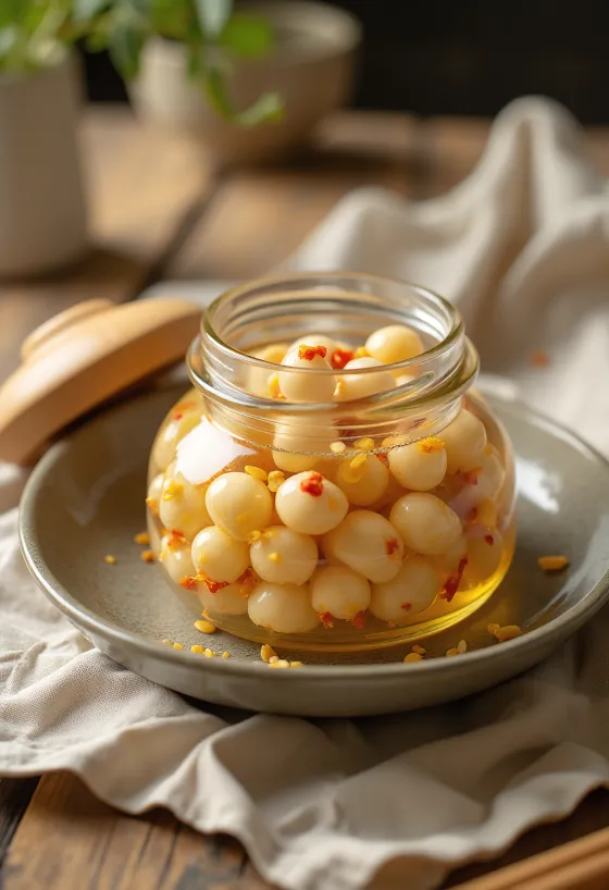 Љуто кисељено семе лотоса сервирано