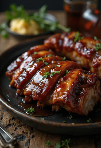 Димљена BBQ ребарца са бурбон сосом сервирана
