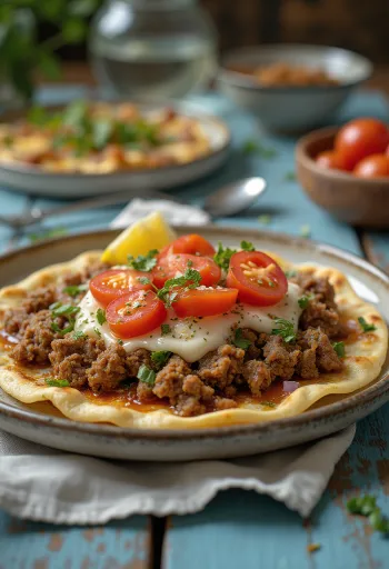 Манакиш са месом, сервиран са јогуртом