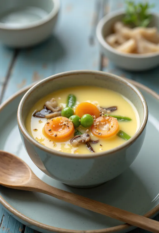 Chawanmushi са поврћем, сервирано са свежим поврћем